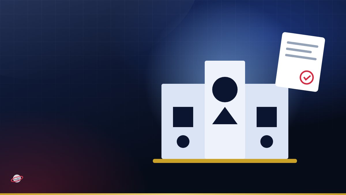 Illustration of a parliament building silhouette with document pages