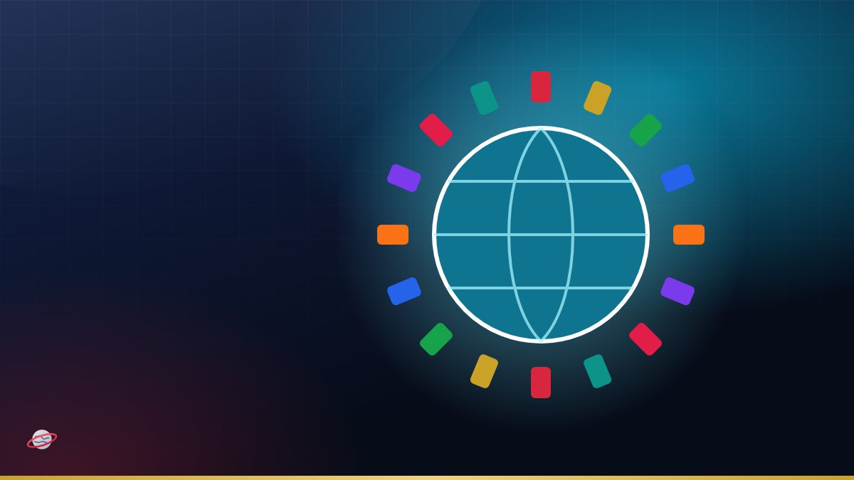 Illustration of a globe with a ring of flags-like coloured segments
